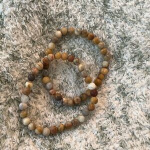 Natural Crazy Lace Agate Gemstone Beaded Stretch Bracelet Duo NWT Handcrafted 7”